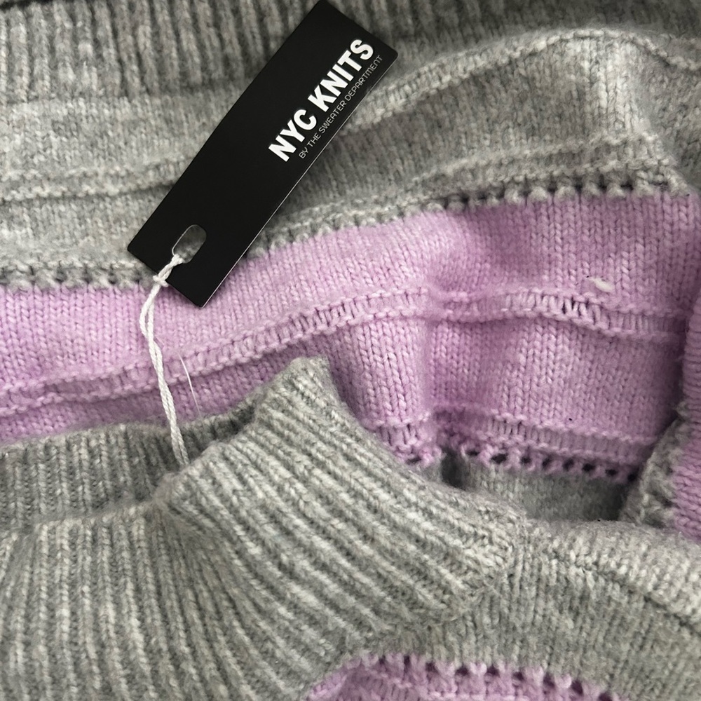 Cozy Cropped Sweater Lavender and Gray Stripes - Picture 4 of 5